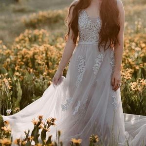 Silver Appliqué Prom Dress